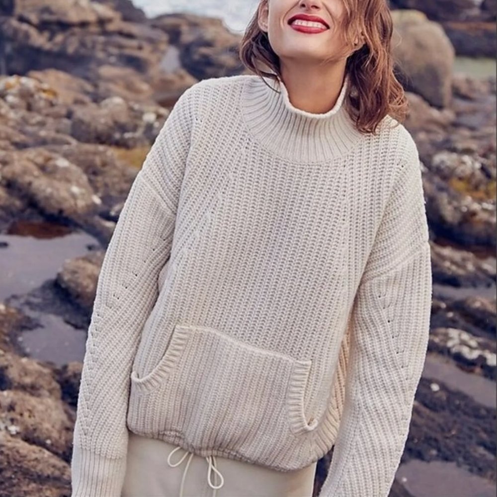 J Crew Merino Wool Blend Drawstring Sweater — White Cream Ivory — Size S